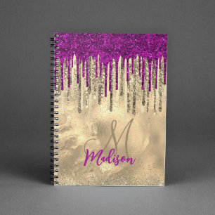 Cuaderno Monograma de oro de moda y goteo rosa caliente