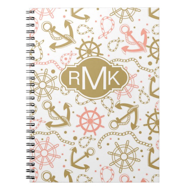 Cuaderno Monograma de oro del modelo el | del ancla (Frente)