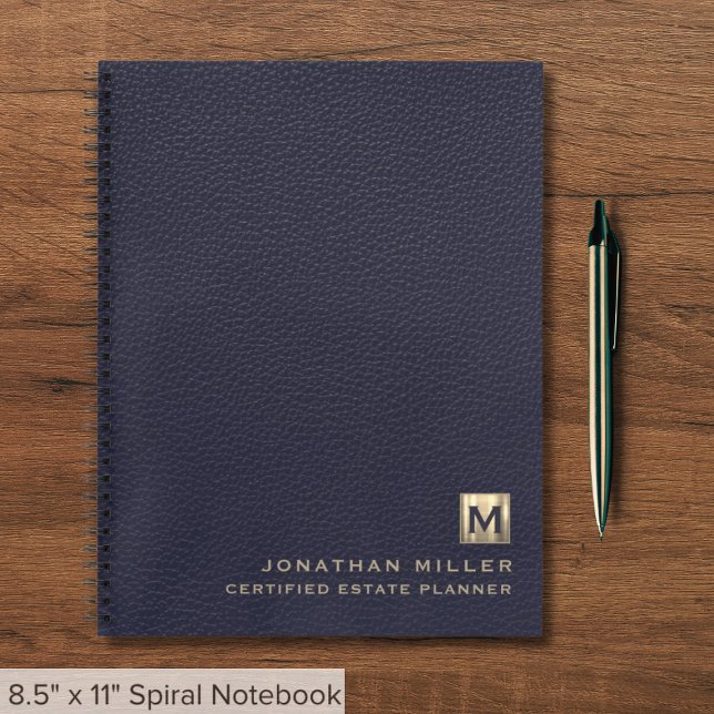 Cuaderno Monograma de oro elegante de cuero azul simple (Subido por el creador)