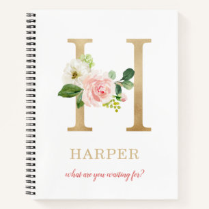 Cuaderno Monograma de Oro Letra H   Máxima floral o cita