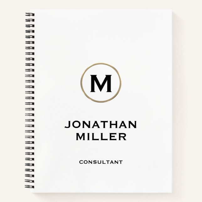 Cuaderno Monograma de oro metálico moderno blanco (Anverso)