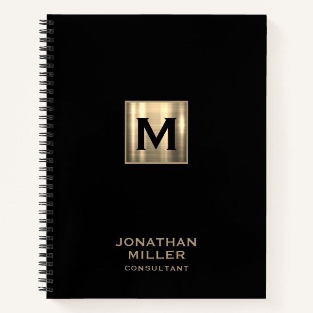 Cuaderno Monograma de oro metálico negro (Anverso)