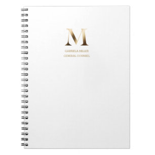 Cuaderno Monograma de oro minimalista Blanca
