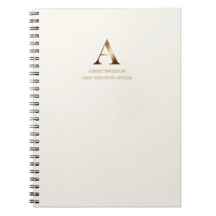 Cuaderno Monograma de oro minimalista   Marfil Off-White