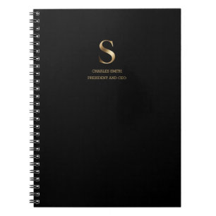 Cuaderno Monograma de oro minimalista   Negra