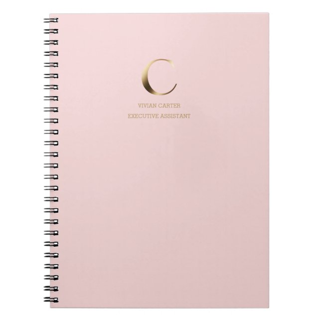 Cuaderno Monograma de oro minimalista | Rosa (Frente)