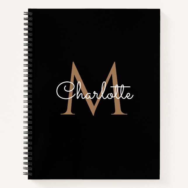 Cuaderno Monograma de oro negro Elegante de escritura Girly (Anverso)