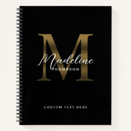 Cuaderno Monograma de oro negro metálico de escritura minim