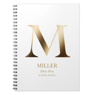 Cuaderno Monograma de oro personalizado   Blanca