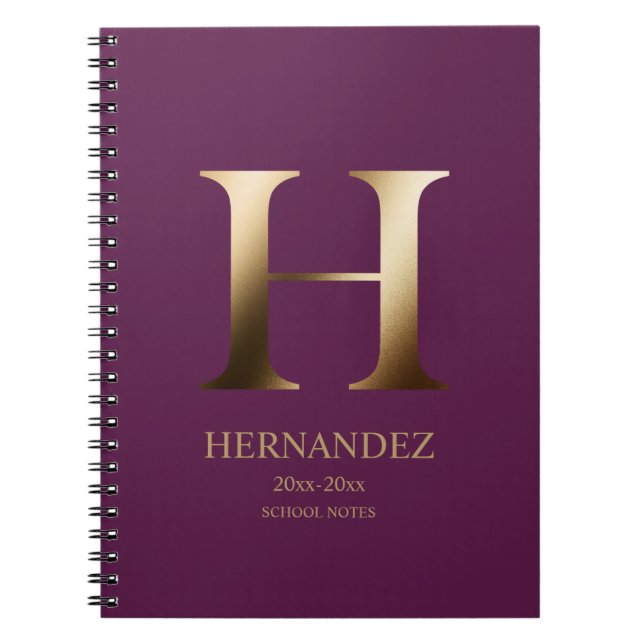 Cuaderno Monograma de oro personalizado | magenta oscuro (Frente)