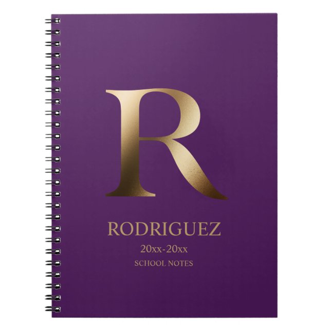Cuaderno Monograma de oro personalizado | Morado (Frente)