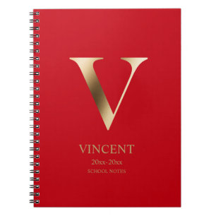 Cuaderno Monograma de oro personalizado   Roja