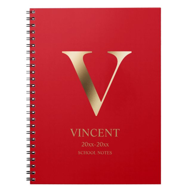Cuaderno Monograma de oro personalizado | Roja (Frente)