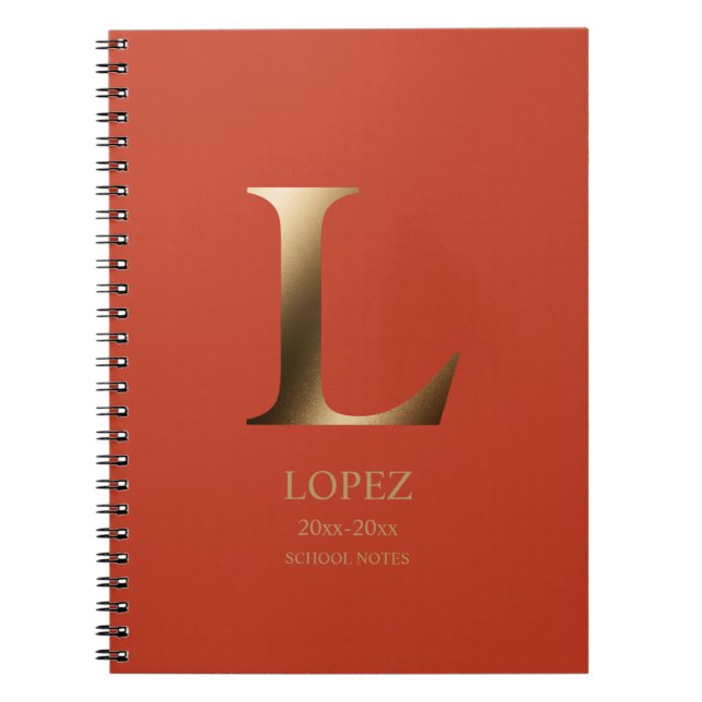 Cuaderno Monograma de oro personalizado | Terracota (Frente)