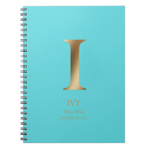 Cuaderno Monograma de oro personalizado Turquesa
