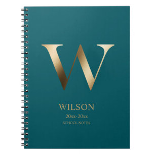 Cuaderno Monograma de oro personalizado   Turquesa