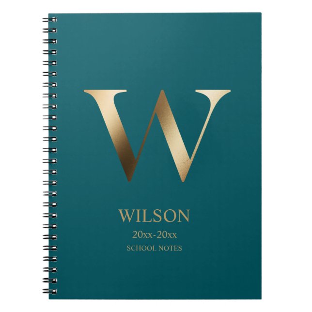Cuaderno Monograma de oro personalizado | Turquesa (Frente)