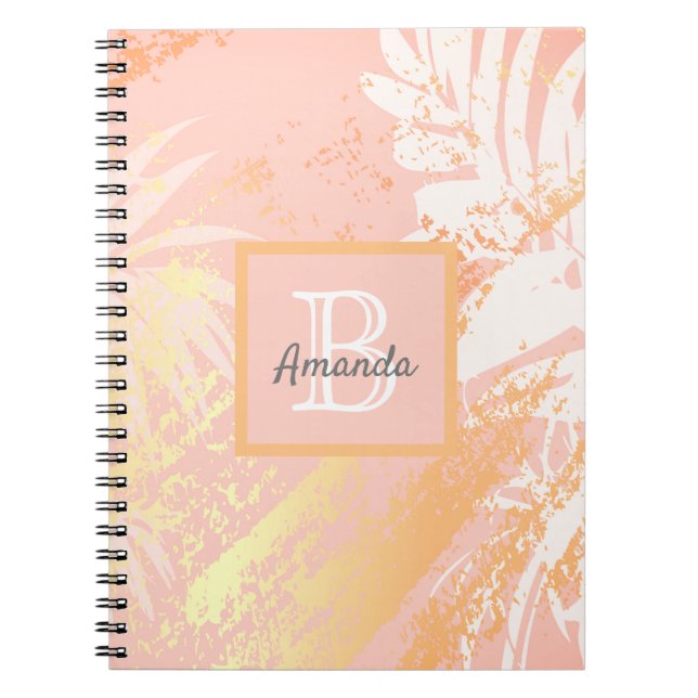 Cuaderno Monograma de oro rosa de hojas de palmera (Frente)