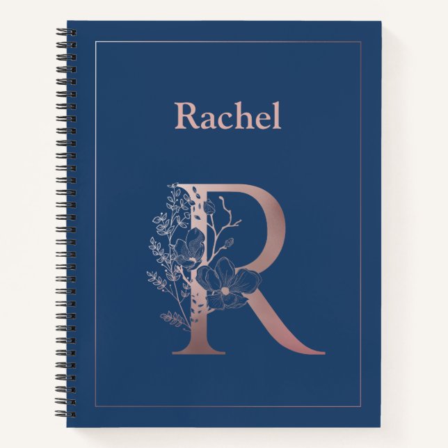 Cuaderno Monograma de oro Rosa personalizado R inicial (Anverso)