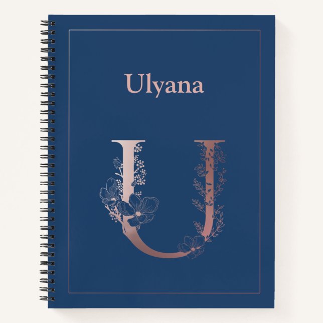 Cuaderno Monograma de oro Rosa personalizado U inicial (Anverso)