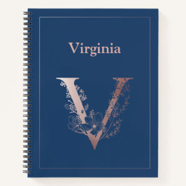 Cuaderno Monograma de oro Rosa personalizado V inicial