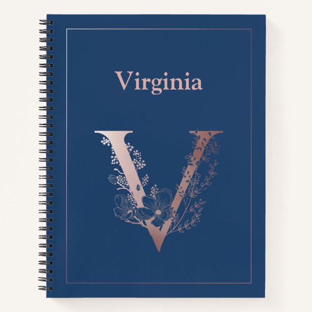 Cuaderno Monograma de oro Rosa personalizado V inicial (Anverso)