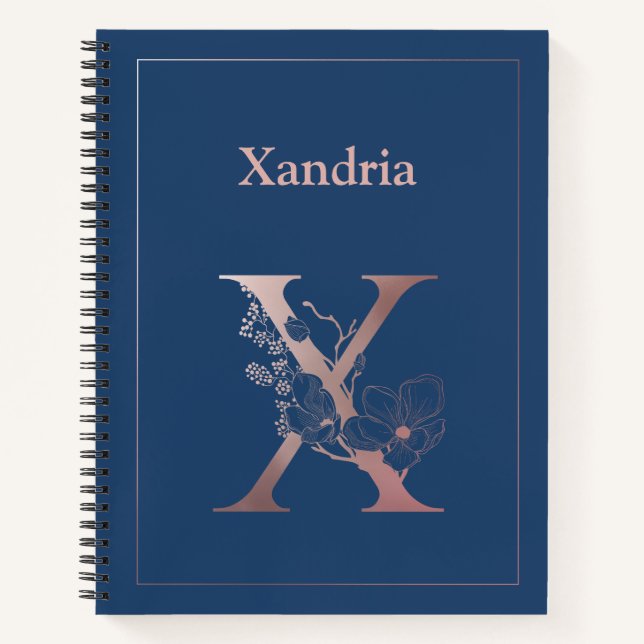 Cuaderno Monograma de oro Rosa personalizado X inicial (Anverso)
