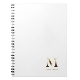 Cuaderno Monograma de oro simple   Blanca