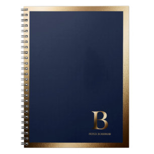 Cuaderno Monograma de oro simple   Bloc de notas azul marin