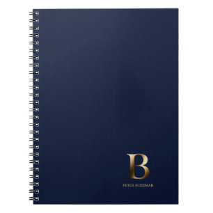 Cuaderno Monograma de oro simple   Bloc de notas azul marin