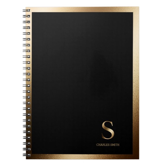 Cuaderno Monograma de oro simple | Negra (Frente)