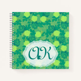 Cuaderno Monograma de oro verde para rosas en negrita