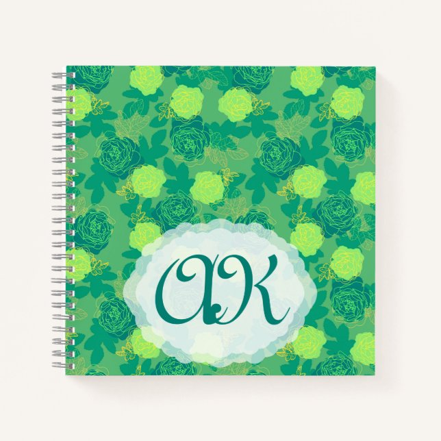 Cuaderno Monograma de oro verde para rosas en negrita (Anverso)