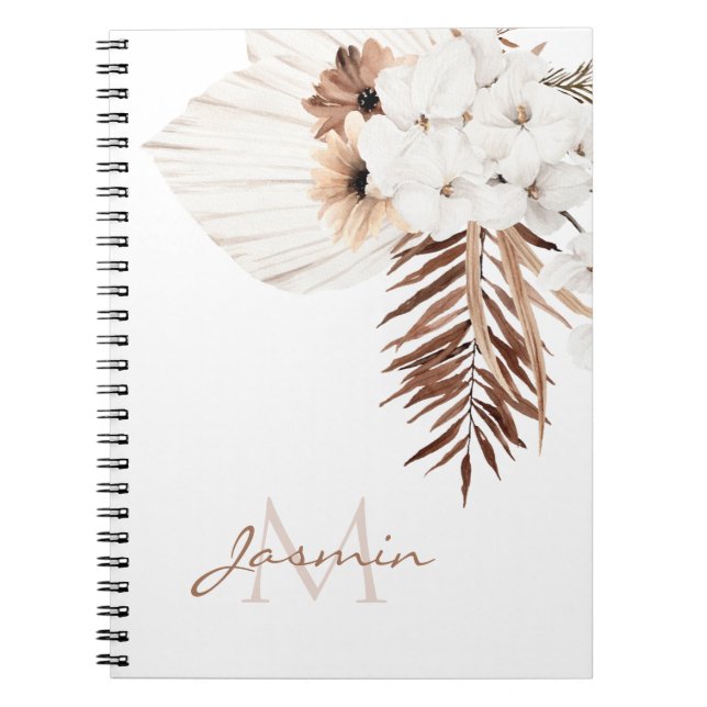 Cuaderno Monograma de orquídeas blancas de pampas marrones  (Frente)