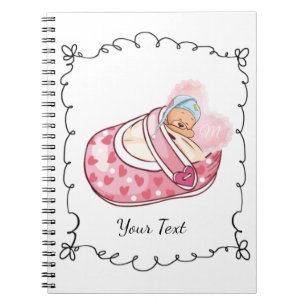 Cuaderno Monograma de oso somnoliento lindo Nombre rosa