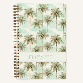 Cuaderno Monograma de palmera tropical acuático y crema
