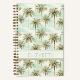 Cuaderno Monograma de palmera tropical acuático y crema