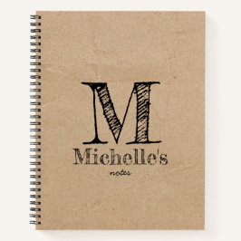 Cuaderno Monograma de papel negro kraft rústico