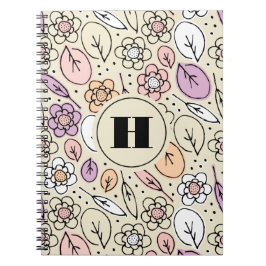 Cuaderno Monograma de Pastel Florals y Leaves