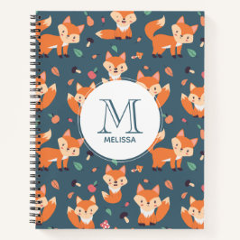 Cuaderno Monograma de patrón animal de Naranja corto Fox