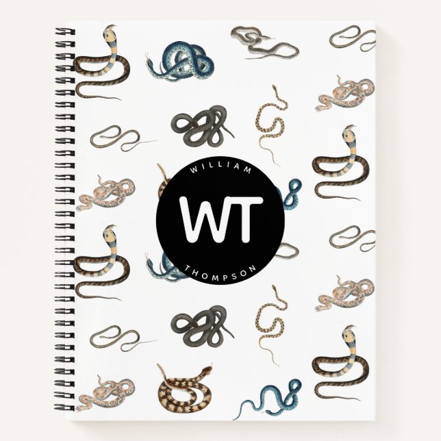 Cuaderno Monograma de patrón animal reptil de serpientes co (Anverso)