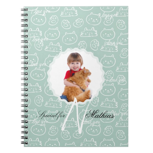 Cuaderno Monograma de Patrón de Gato Personalizado con la F (Frente)