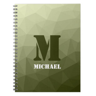 Cuaderno Monograma de patrón de malla geométrica verde clar