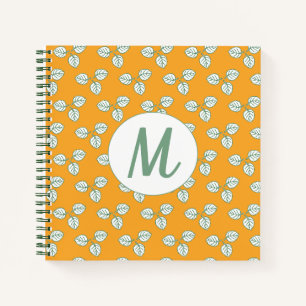 Cuaderno Monograma de patrón de Naranja moderno y hoja blan
