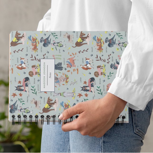 Cuaderno Monograma de patrón de perros recortados (Cute dogs pattern monogram notebook)