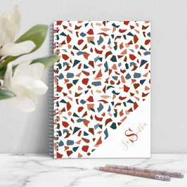Cuaderno Monograma de patrón de terrazzo moderno