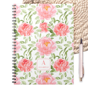 Cuaderno monograma de patrón floral de color de ag