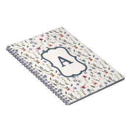 Cuaderno Monograma de Patrón Floral de Pradera de Flores Si