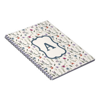 Cuaderno Monograma de Patrón Floral de Pradera de Flores Si
