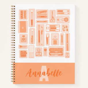 Cuaderno Monograma de patrón Naranja de materiales de arte 
